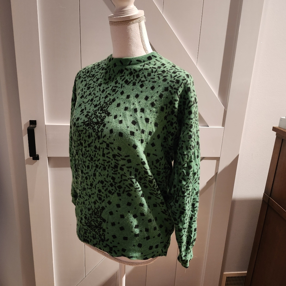 Fabio Green Patterned Women's Sweater Size M Lambswool Made in Italy 1980s